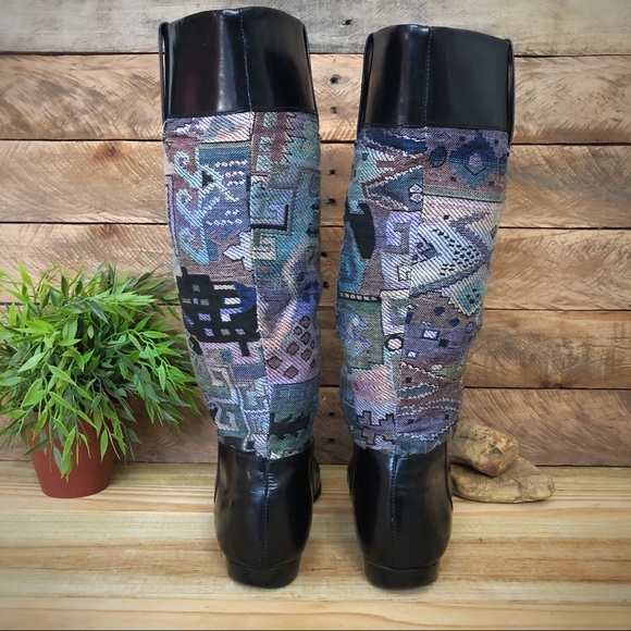 Vintage boho style tall leather blanket boots - Picture 2 of 8